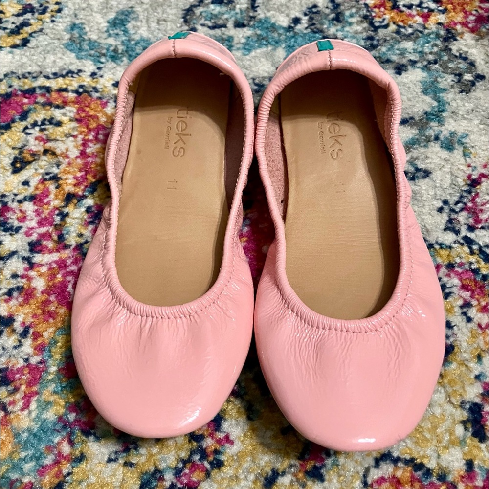 Little Miss TIEKS Cotton Candy Pink Patent Ballerina Flats Shoes Girls Size 11